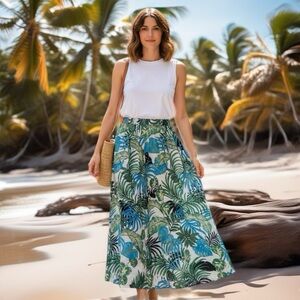 Leafy Green and Blue Maxi Skirt